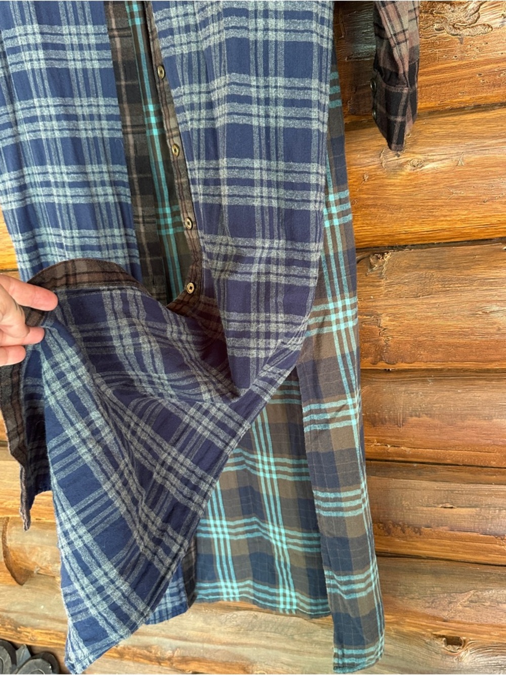NATURAL LIFE Patchwork Plaid maxi Shirt Dress Boho - Picture 2 of 7